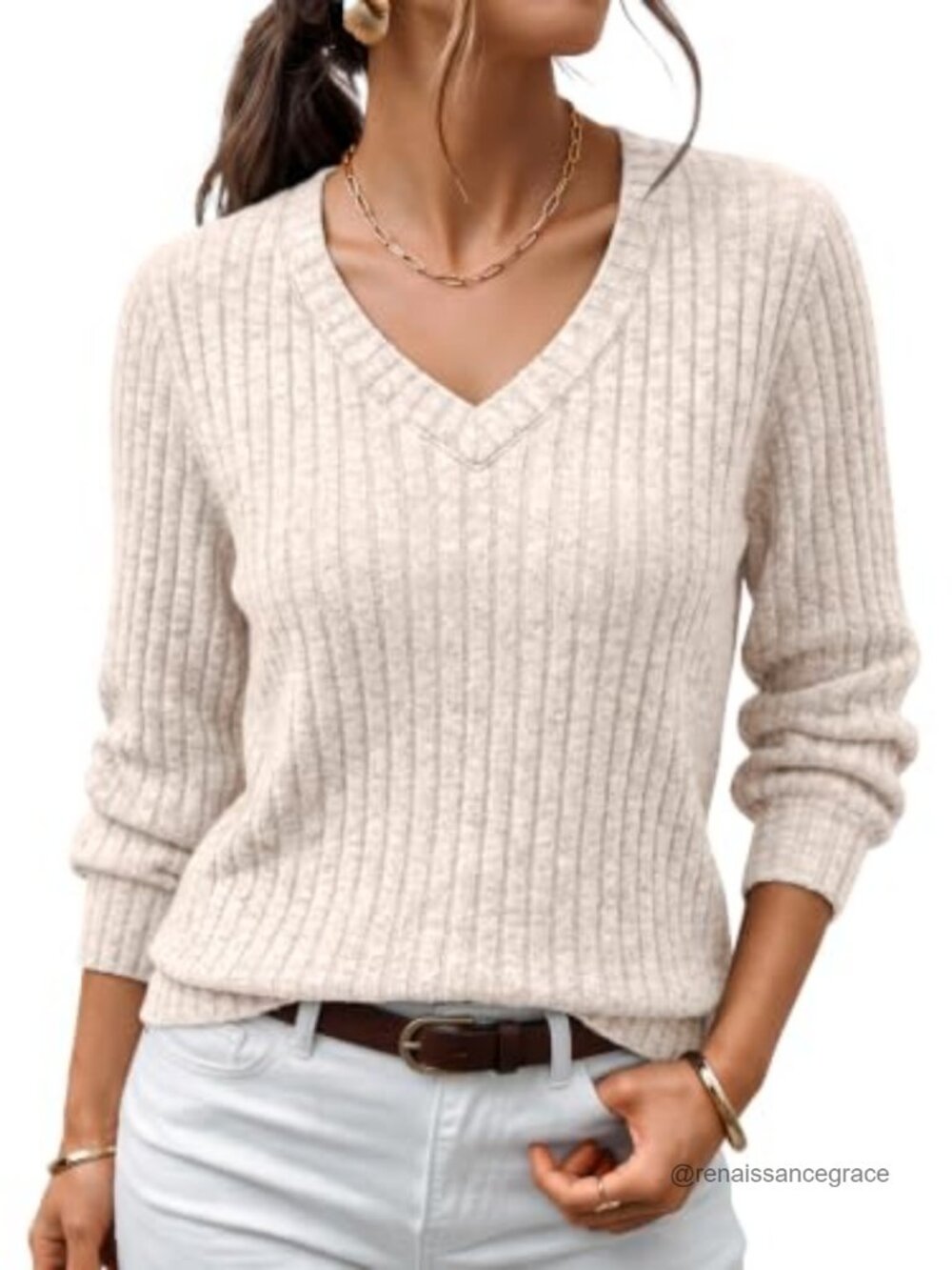 AUTOMET Womens V Neck Long Sleeve Lightweight Sweater Tunic